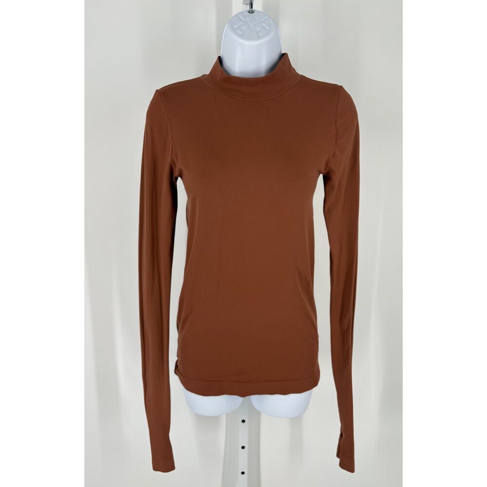 Orange Mock Neck Long Sleeve Top | Fitted Stretch Turtleneck Tee